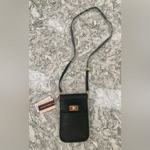 Crossbody Bag All Leather Holds Cell Phone Black NWT